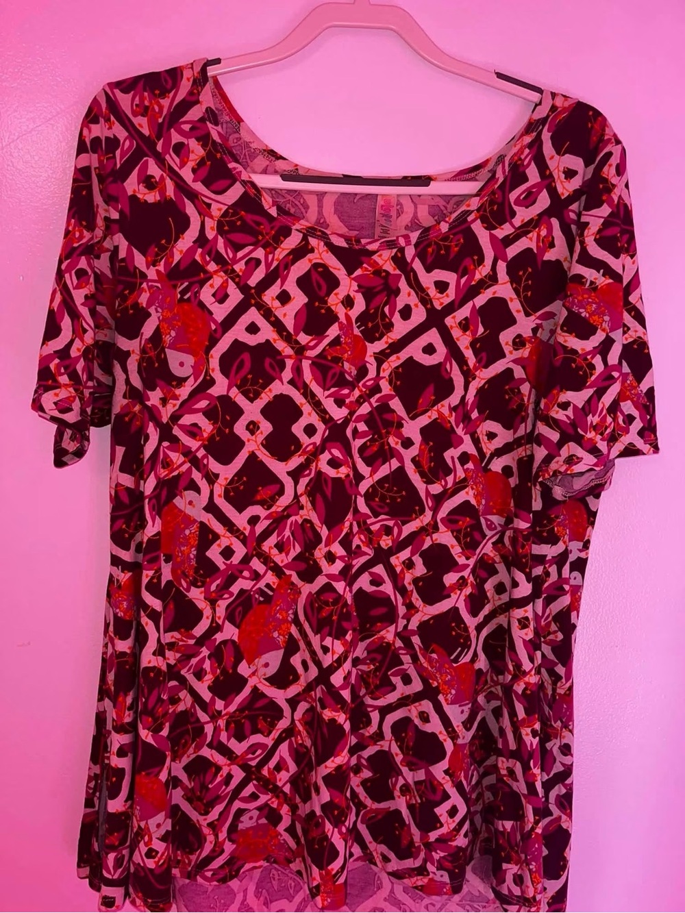 LuLaRoe Pink and Burgundy Abstract Short-Sleeve Top